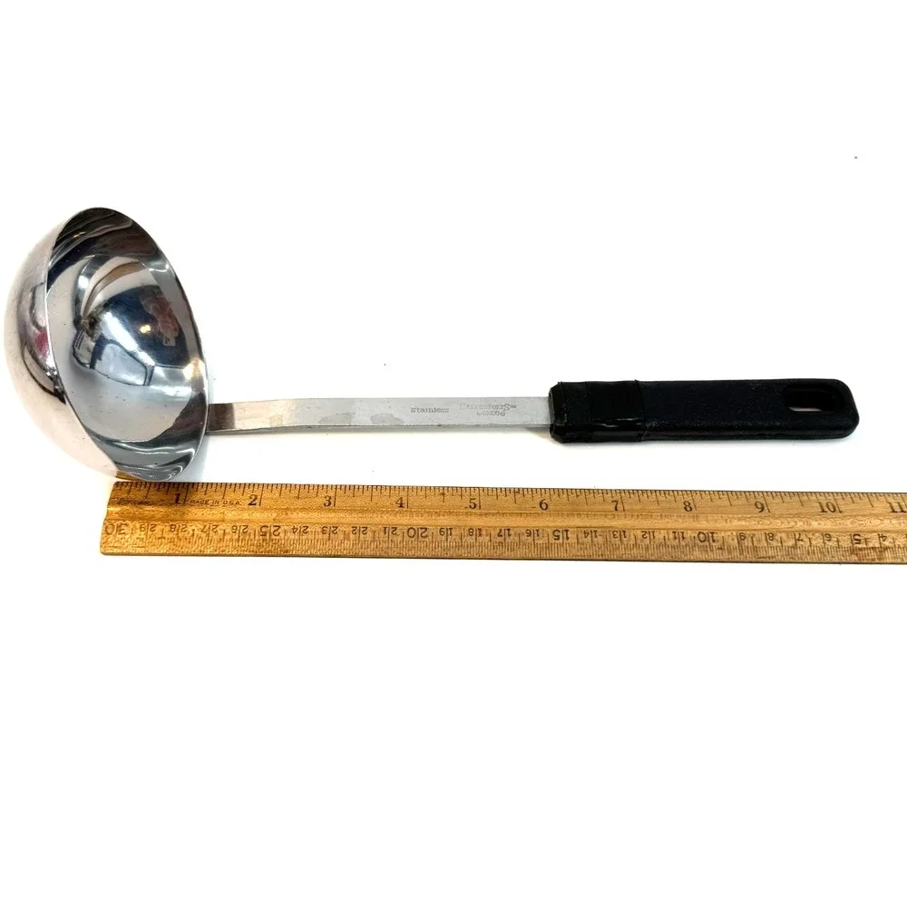 Vintage Ekco BEST RESULTS Stainless Steel Soup Ladle Black Handle Made in USA‎